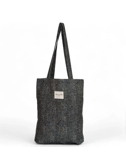 DE LA MUR tote bag γκρι ψαροκόκκαλο 36 x 39 cm
