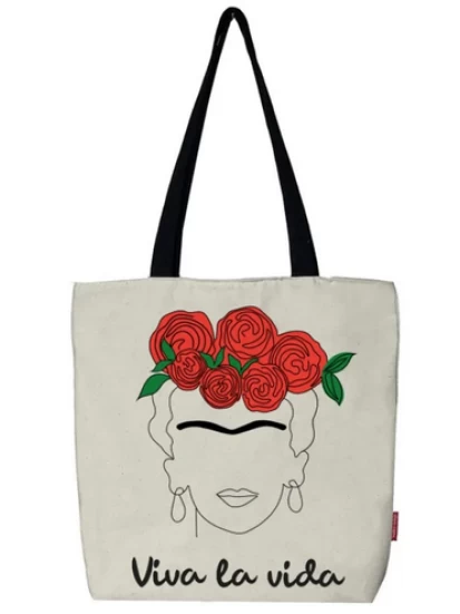 Υφασμάτινη τσάντα με φερμουάρ (VIVA LA VIDA), 37x38cm -Tote Bag, Stofftasche