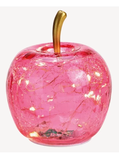Apple with 10 LEDs with timer made of glass pink/pink 