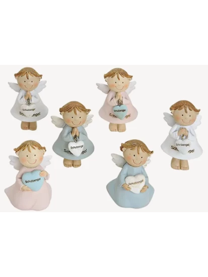 Μικρό κεραμικό αγγελάκι με επιγραφή Schutzengel Weiß/Blau/Rosa 9 cm 