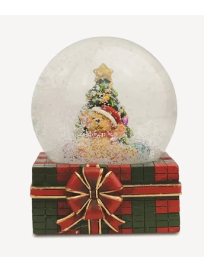 Μικρή γυάλινη μπάλα Schneekugel Teddy auf Geschenk. 2 Motive 