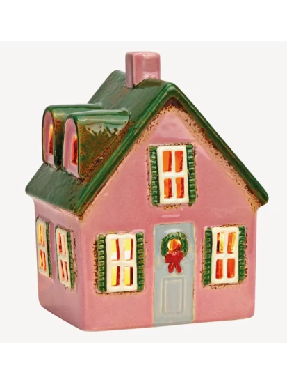 Διακοσμητικό κεραμικό σπιτάκι Lichthaus aus Steingut, Rosa/Grün (B/H/T) 13x17x10cm 