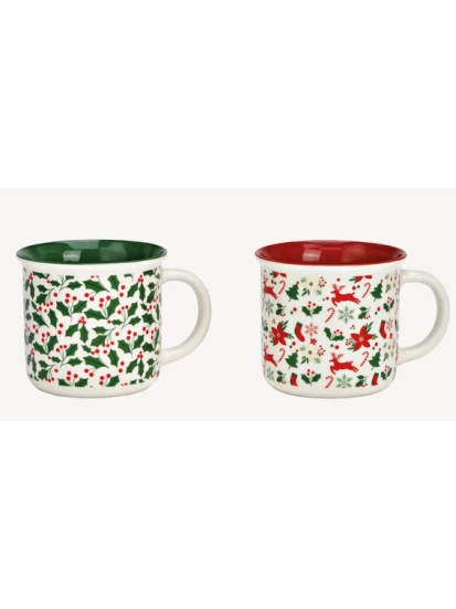 Becher Weihnachts Dekor aus Porzellan Rot/Grün