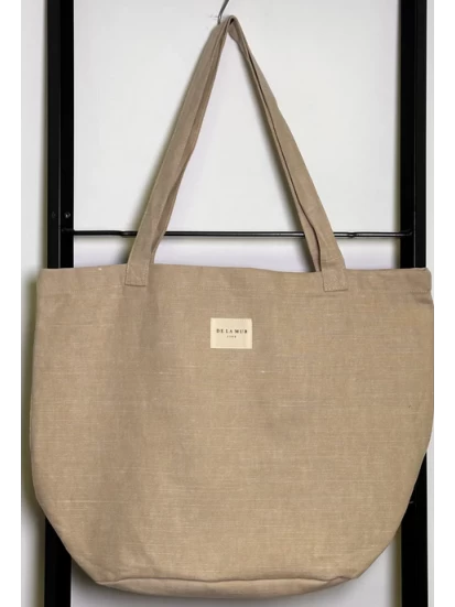 DE LA MUR shopper bag μπεζ λινό 50 x 39 cm BOSGPISA