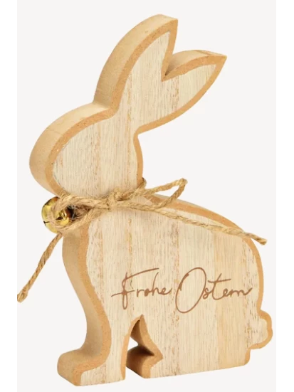 Aufsteller Hase, Frohe Ostern, aus Holz mit Glöckchen