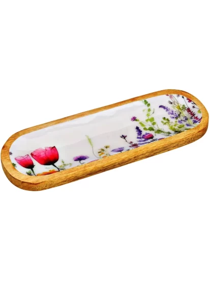 Deko Schale Blumen Dekor aus Mangoholz