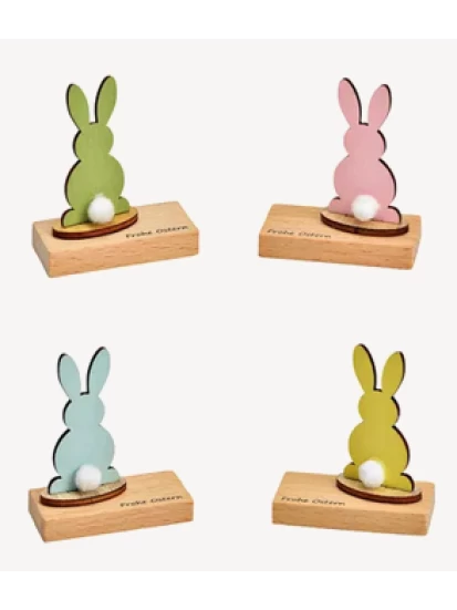 Hase auf Holztafel aus Holz bunt 