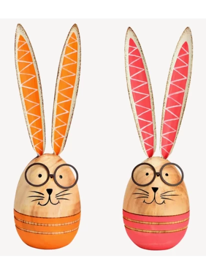 Hase aus Holz Orange/Pink