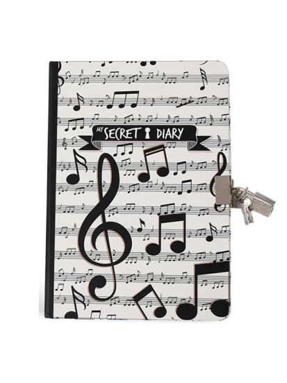 Notizbuch mit Musiknoten und Schloss