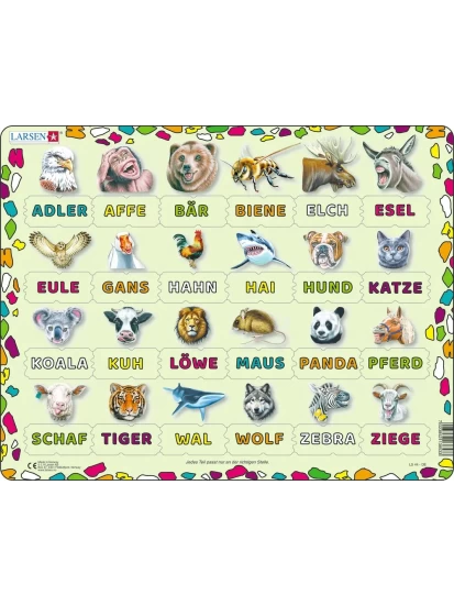 LARSEN Puzzle - Alphabet Tiere Lies und finde das Tier