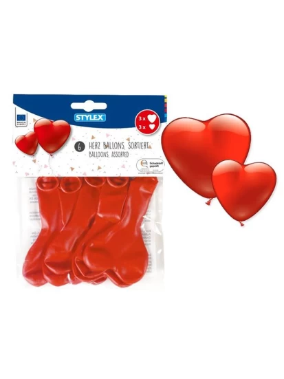 Herzluftballons, rot, 6er Beutel 