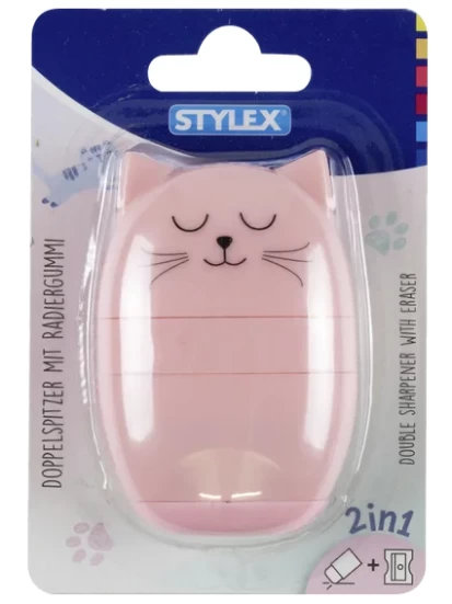 Διπλή ξύστρα με γόμα Doppelspitzer mit Radiergummi Katze