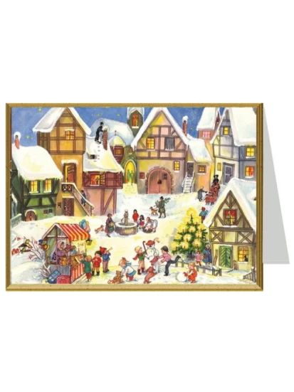 Weihnachtskarte „Weihnachtsmarkt im Dorf“