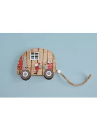 Holz Wohnwagen mit Nikolaus (12x10 cm)