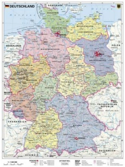 Stiefel Wandkarte Deutschland, politisch, ohne Metallstäbe - πολιτικός χάρτης της Γερμανίας, 67x91cm